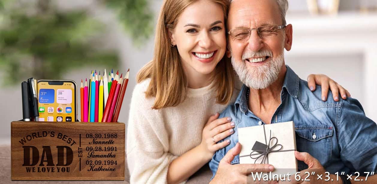 Gifts for Dad from Daughter, Son or Wife, Personalized Pen Holder for Father, Ideal for Father's Day, Birthday, Christmas, Valentine's Day, Custom Name Desk Organizer