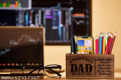 Gifts for Dad from Daughter, Son or Wife, Personalized Pen Holder for Father, Ideal for Father's Day, Birthday, Christmas, Valentine's Day, Custom Name Desk Organizer