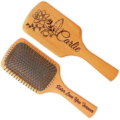 Personalized Hair Brush Gifts for Sister from Sister, Custom Name & Birth Month Flower Comb for Best Friends, Natural Wooden Brush Christmas Birthday Gifts for Soul Sisters