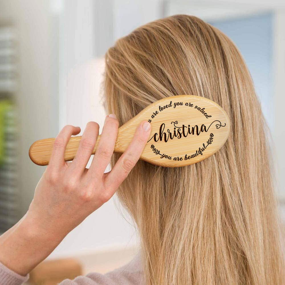 Personalized Bamboo Hair Brush, Custom Name Comb for Women, Christmas Birthday Gifts for Mom Wife Her Grandma Friends Sister, Natural Wooden Bamboo Brush