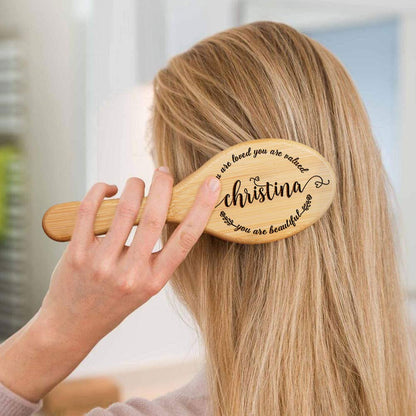 Personalized Bamboo Hair Brush, Custom Name Comb for Women, Christmas Birthday Gifts for Mom Wife Her Grandma Friends Sister, Natural Wooden Bamboo Brush