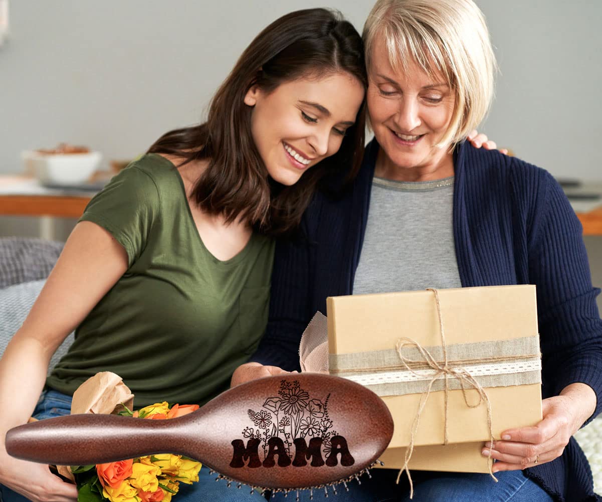 Gifts for Mom, Personalized Hair Brush, Love you Mom Natural Wooden Comb - Happy Mother`s Day Valentine's Day Birthday Christmas Wedding Anniversary Thanksgiving Present for Mom