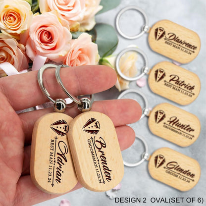 Generic Personalized Groomsman Gifts, Custom Name Wooden Keychain Gift for Best Man, Him, Brother, Boy Friend, Father, Universal, Brown