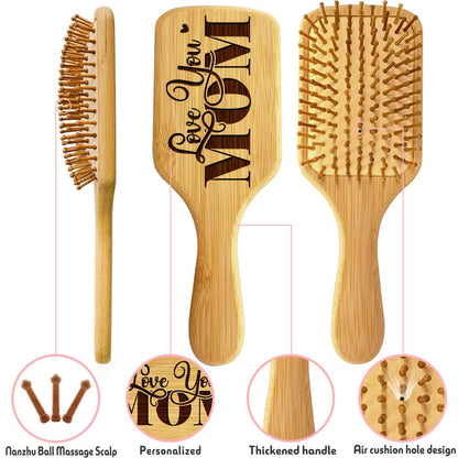 Gifts for Mom, Personalized Hair Brush, Love you Mom Natural Wooden Comb - Happy Mother`s Day Valentine's Day Birthday Christmas Wedding Anniversary Thanksgiving Present for Mom