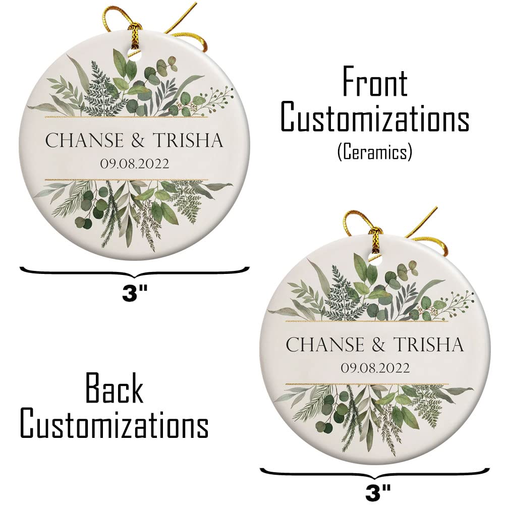 Personalized Names & Date Christmas Tree Ornaments 2022, Customizable Ceramic Ornament, Christmas Keepsake Gifts for Couples, Parents, Gifts for Wedding, Anniversary, Engagement