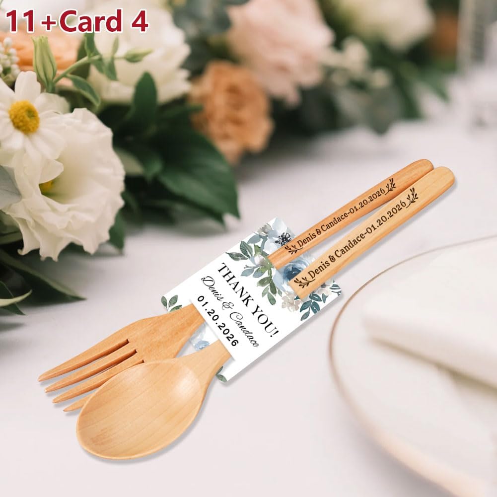 Personalized Wedding Favors with Thank You Cards, Custom Wooden Spoons & Forks, Housewarming Party Favors, Gifts for Party Guests Set of 10-100