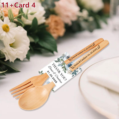 Personalized Wedding Favors with Thank You Cards, Custom Wooden Spoons & Forks, Housewarming Party Favors, Gifts for Party Guests Set of 10-100