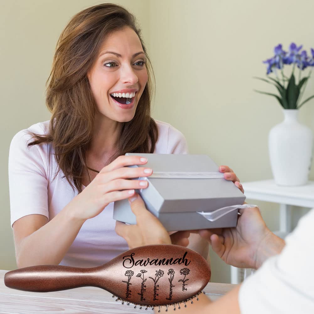 Personalized Bamboo Hair Brush, Custom Name Comb for Women, Christmas Birthday Gifts for Mom Wife Her Grandma Friends Sister, Natural Wooden Bamboo Brush