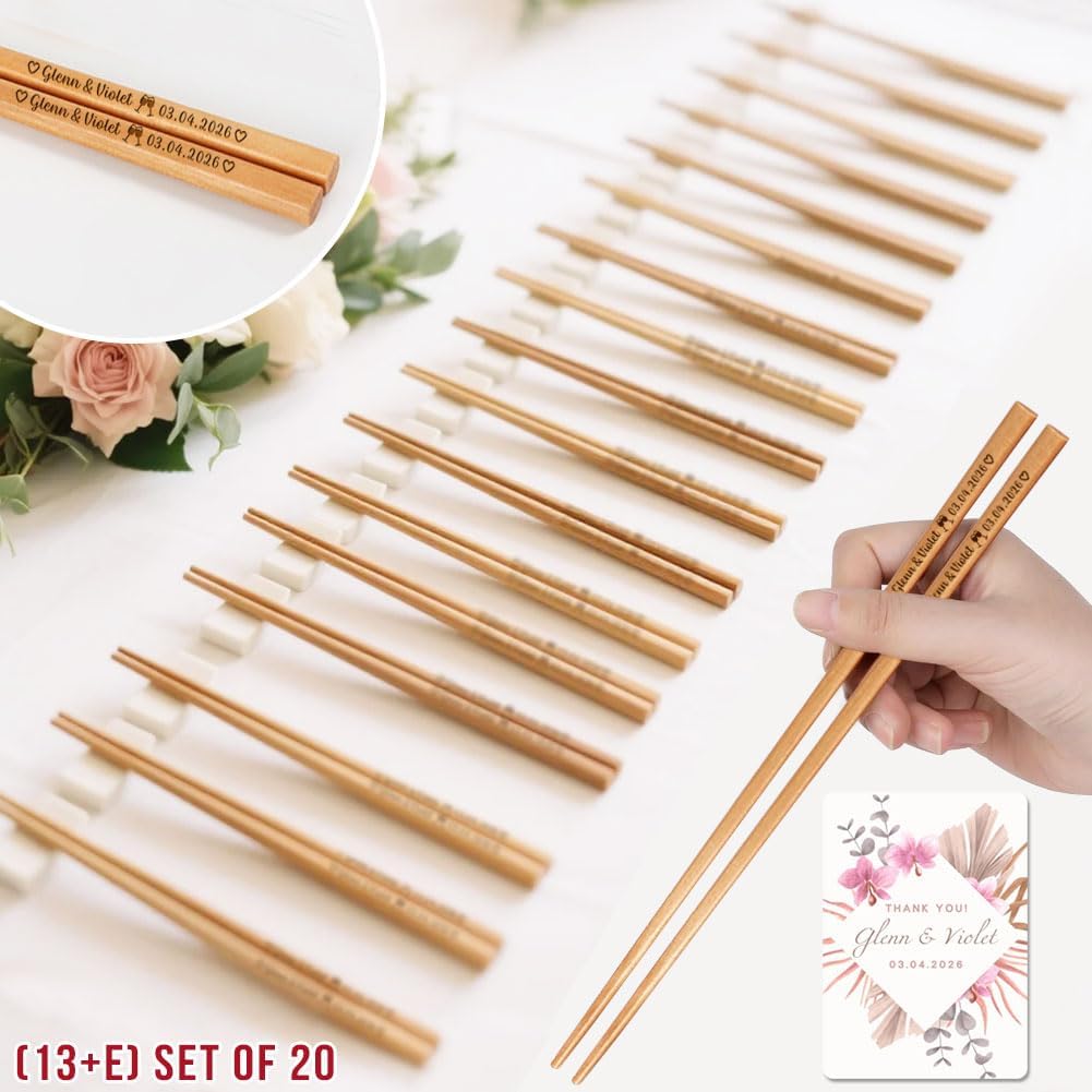 Personalized Wedding Favors with Thank You Cards, Custom Wooden Chopsticks, Housewarming Party Favors, Gifts for Party Guests Set of 10 - 200