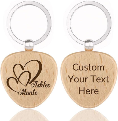 Personalized Name Wooden Keychain - Custom Engraved Key Chain, Handmade Gift for Couples, Newlyweds, Anniversary, Christmas, Valentine's Day Gift Idea