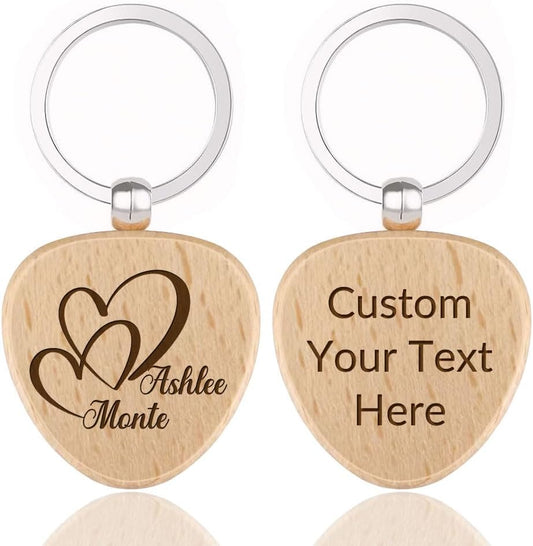 Personalized Name Wooden Keychain - Custom Engraved Key Chain, Handmade Gift for Couples, Newlyweds, Anniversary, Christmas, Valentine's Day Gift Idea