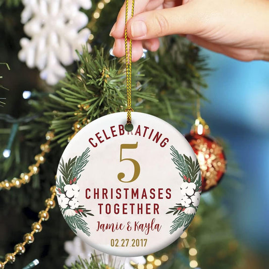 Personalized Christmas Ornaments for Couples, Custom Any Years & Names & Date Wedding for Parents, Grandparents, Wife, Husband, Ceramic Keepsake for Christmas Tree Hanging Decoration