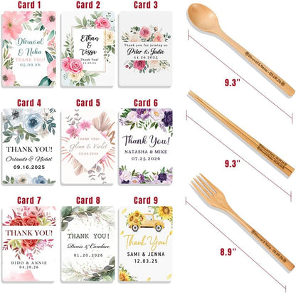 Personalized Wedding Favors with Thank You Cards, Custom Wooden Spoons & Forks & Chopsticks, Housewarming Party Favors, Gifts for Party Guests Set of 5-100