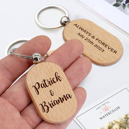 Personalized Name Wooden Keychain - Custom Engraved Key Chain, Handmade Gift for Couples, Newlyweds, Anniversary, Christmas, Valentine's Day Gift Idea