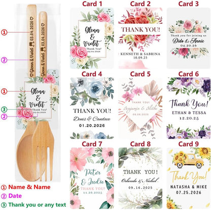 Personalized Wedding Favors with Thank You Cards, Custom Wooden Spoons & Forks, Housewarming Party Favors, Gifts for Party Guests Set of 10-100