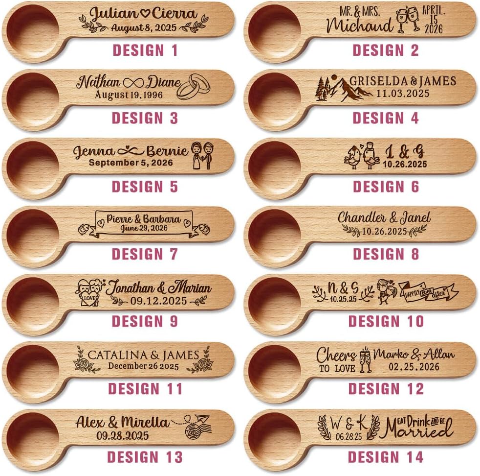 Personalized Wedding Favors with Thank You Cards, Custom Wooden Coffee Scoop/Clip, Bridal Shower Gifts, Birthday, Party Favors Set of 10-100