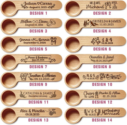 Personalized Wedding Favors with Thank You Cards, Custom Wooden Coffee Scoop/Clip, Bridal Shower Gifts, Birthday, Party Favors Set of 10-100