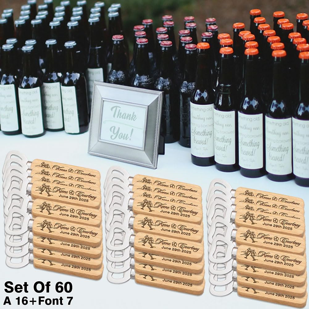 Personalized Wooden Bottle Opener for Wedding Favour, Customizable Names and Date, Set of 10-300,
