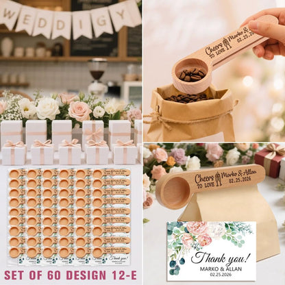 Personalized Wedding Favors with Thank You Cards, Custom Wooden Coffee Scoop/Clip, Bridal Shower Gifts, Birthday, Party Favors Set of 10-100