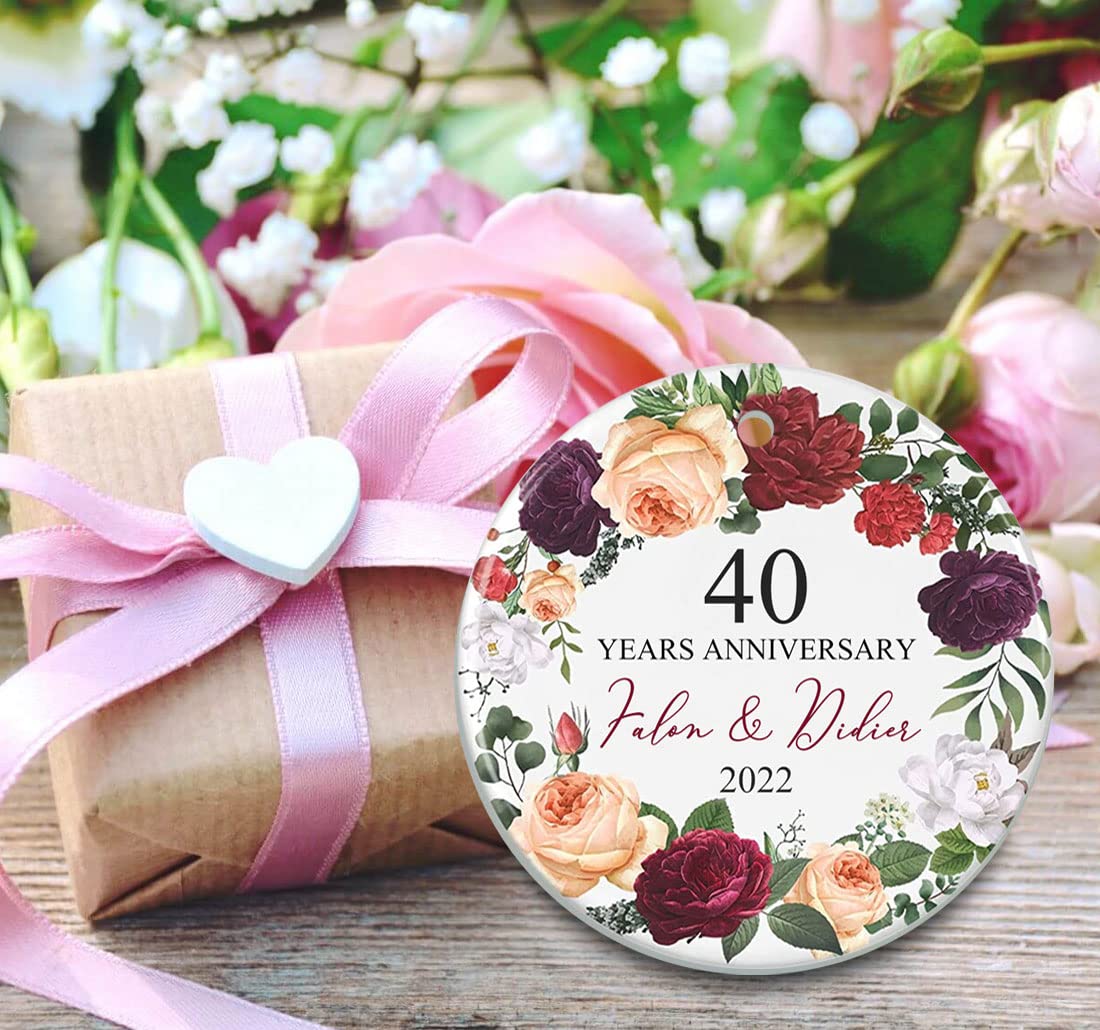 Wedding Anniversary Gifts for Couples, Personalized Names Ceramic Ornament Gift for Husband & Wife, Parents, Grandparents, Custom any Years and Names Keepsake, Ideal Christmas Gifts, Valentine's Day