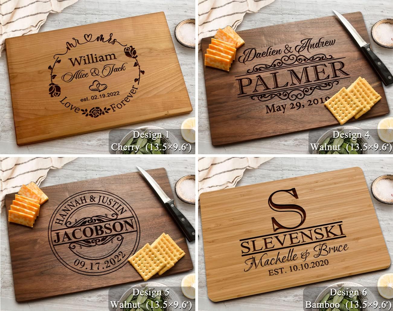 Gifts for Wedding, Personalized Cutting Boards for Couples, Anniversary, Valentines Day, Housewarming Gift - Handmade Customizable Wooden Kitchen Decoration, Gift for New Homeowners