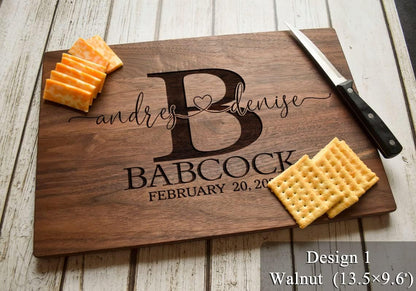 Personalized Wedding Gifts, Cutting Boards with Custom Names and Date for Anniversary, Housewarming, Christmas, Valentines Day, Handmade Wooden Kitchen Gift for Parents, Couples, Newlyweds