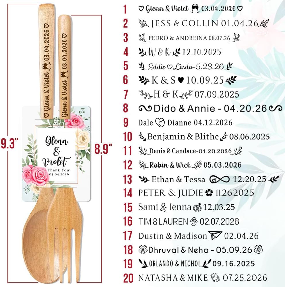 Personalized Wedding Favors with Thank You Cards, Custom Wooden Spoons & Forks, Housewarming Party Favors, Gifts for Party Guests Set of 10-100