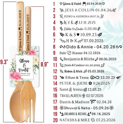 Personalized Wedding Favors with Thank You Cards, Custom Wooden Spoons & Forks, Housewarming Party Favors, Gifts for Party Guests Set of 10-100