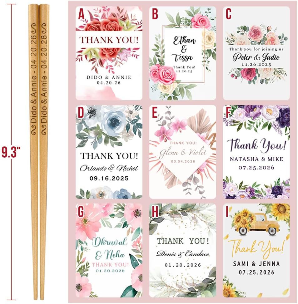 Personalized Wedding Favors with Thank You Cards, Custom Wooden Chopsticks, Housewarming Party Favors, Gifts for Party Guests Set of 10 - 200
