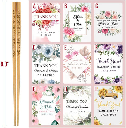 Personalized Wedding Favors with Thank You Cards, Custom Wooden Chopsticks, Housewarming Party Favors, Gifts for Party Guests Set of 10 - 200