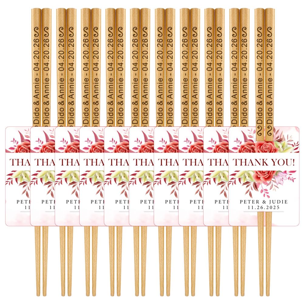 Personalized Wedding Favors with Thank You Cards, Custom Wooden Chopsticks, Housewarming Party Favors, Gifts for Party Guests Set of 10 - 200