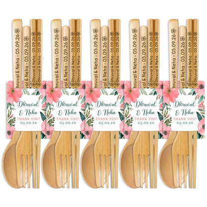 Personalized Wedding Favors with Thank You Cards, Custom Wooden Spoons & Forks & Chopsticks, Housewarming Party Favors, Gifts for Party Guests Set of 5-100