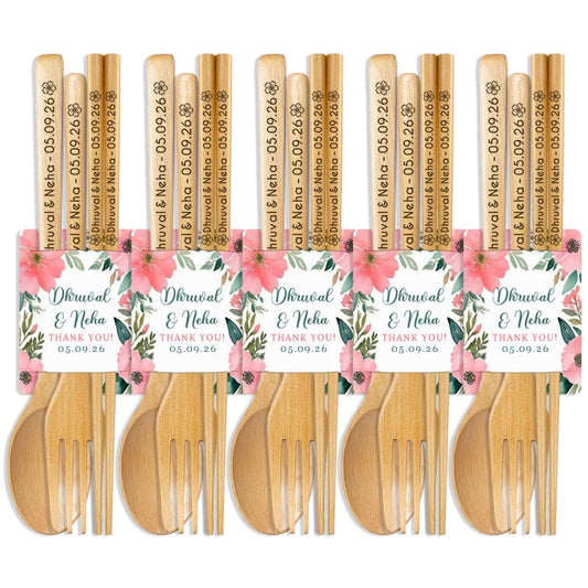 Personalized Wedding Favors with Thank You Cards, Custom Wooden Spoons & Forks & Chopsticks, Housewarming Party Favors, Gifts for Party Guests Set of 5-100