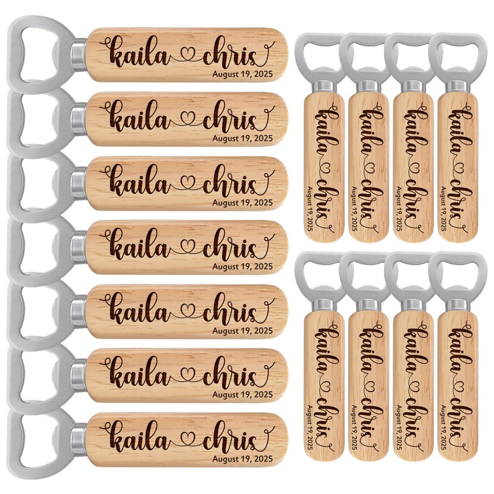 Personalized Wedding Favor Gifts for Guest, Wooden Bottle Openers Set with customized Couple's Name & Wedding Date, Pack of 15, 20, 25, 30, 40, 50, 60, 70, 80, 90, 100