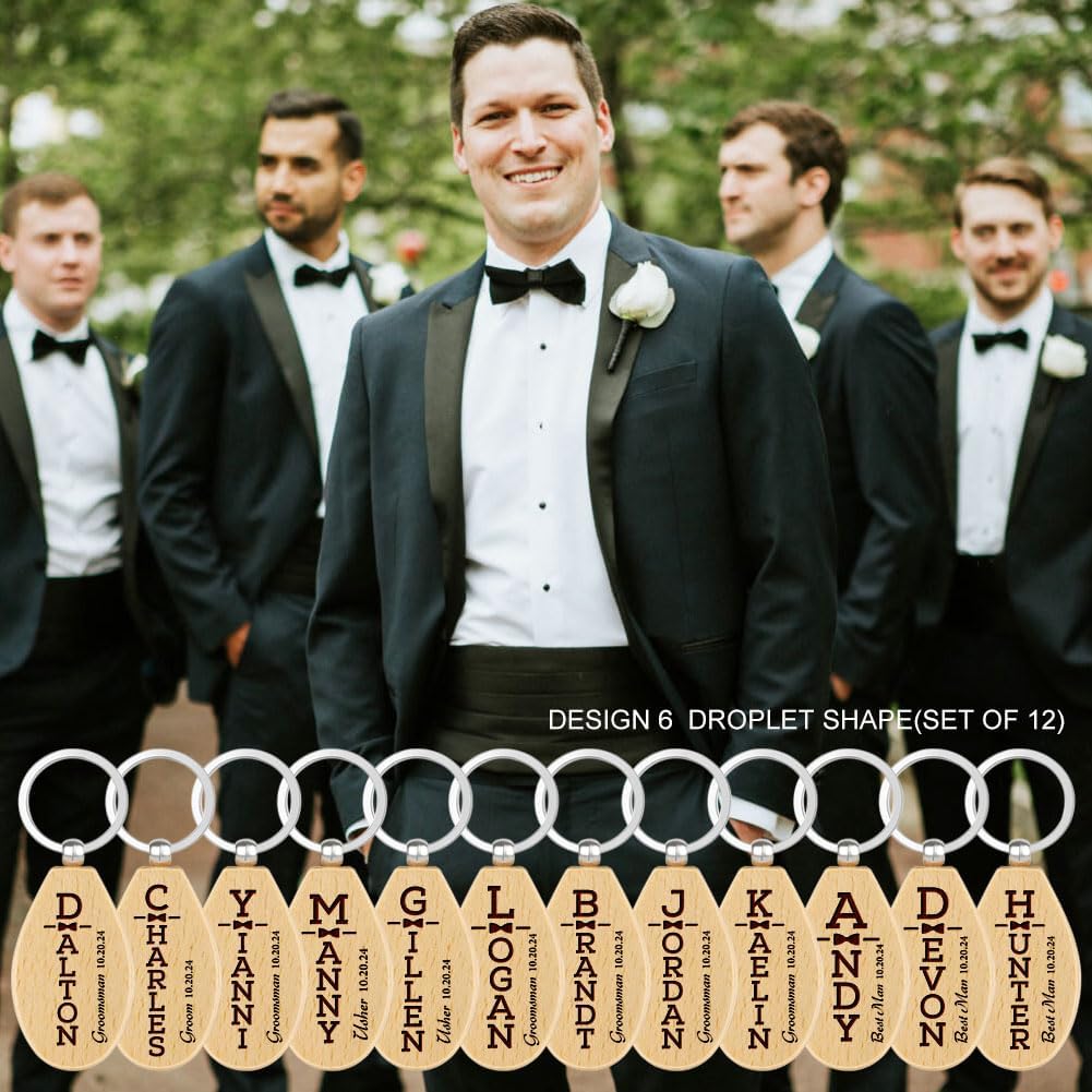 Generic Personalized Groomsman Gifts, Custom Name Wooden Keychain Gift for Best Man, Him, Brother, Boy Friend, Father, Universal, Brown