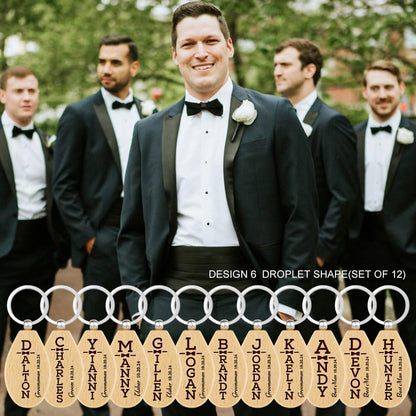 Generic Personalized Groomsman Gifts, Custom Name Wooden Keychain Gift for Best Man, Him, Brother, Boy Friend, Father, Universal, Brown