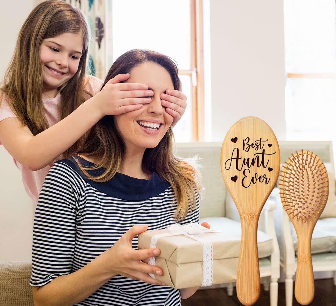 Gifts for Aunt, Personalized Hair Brush, Natural Wooden Comb - Wedding Anniversary Happy Mother`s Day Valentine's Day Birthday Christmas Thanksgiving Present for Auntie