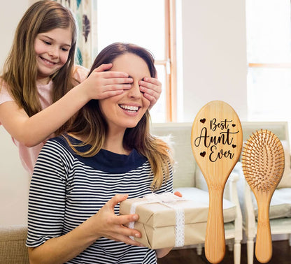 Gifts for Aunt, Personalized Hair Brush, Natural Wooden Comb - Wedding Anniversary Happy Mother`s Day Valentine's Day Birthday Christmas Thanksgiving Present for Auntie