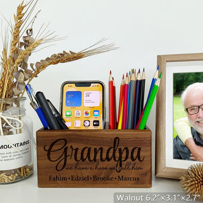 Gifts for Grandpa, Personalized Pen Holder, Custom Name Desk Organizer for Grandfather from Grandson, Granddaughter, Ideal for Father's Day, Retirement gift, Birthday, Christmas