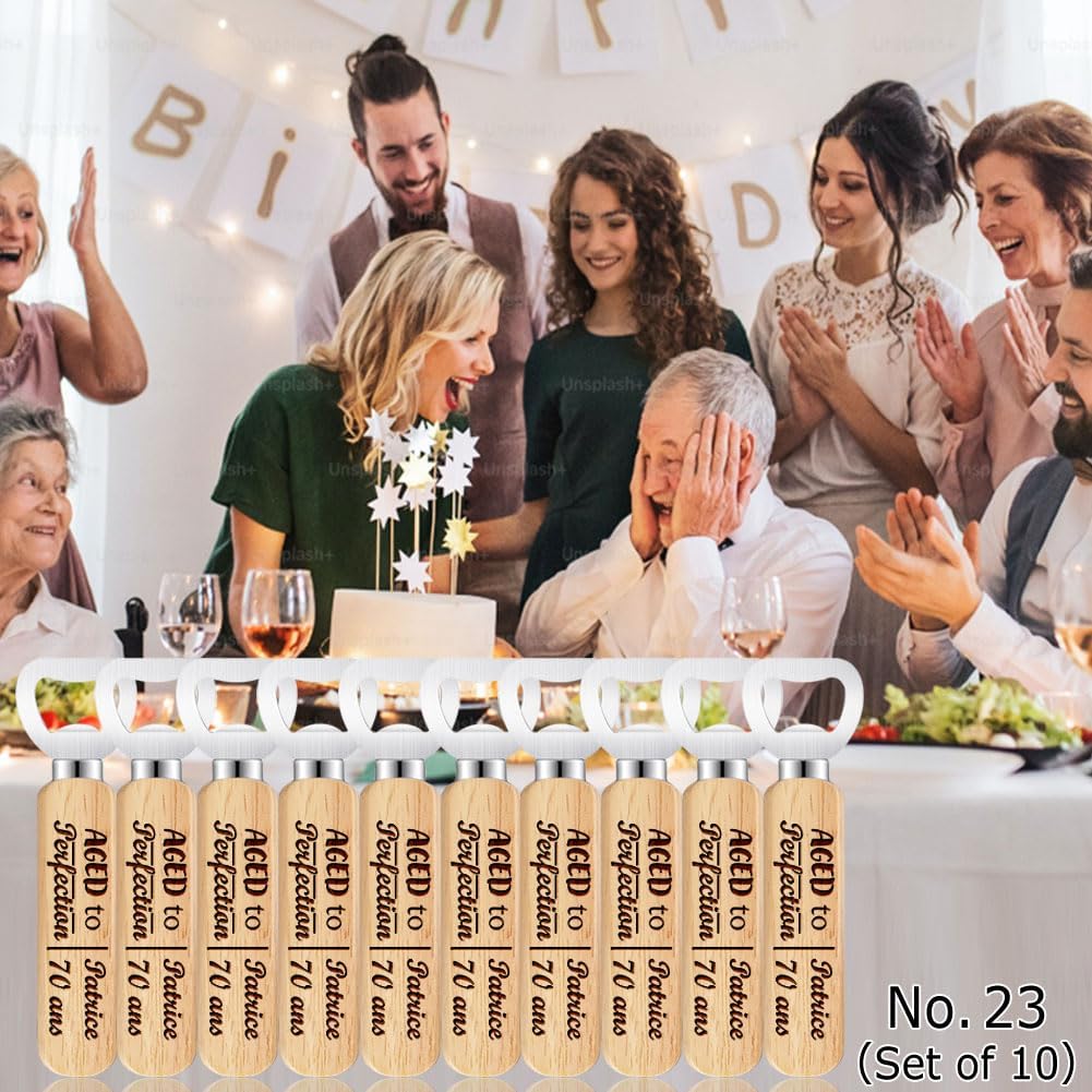 Personalized Wooden Bottle Openers, Birthday Party Favors, Custom Engraved with Names and Date, Set of 1-100