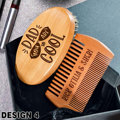 Personalized Wooden Beard Grooming Set Gifts for Dad, Boar Bristle Brush and Comb with Custom Name Engraving, Father's Day, Birthday, Christmas Gifts for Grandpa, Gift Box Included