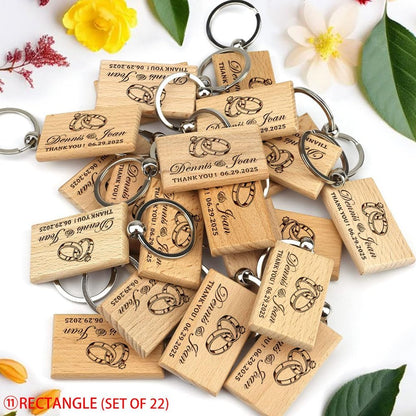 Wedding Favor Gifts for Guests, Personalized Name Keychains, Custom Natural Wooden Key Chain, Pack of 15 to 100