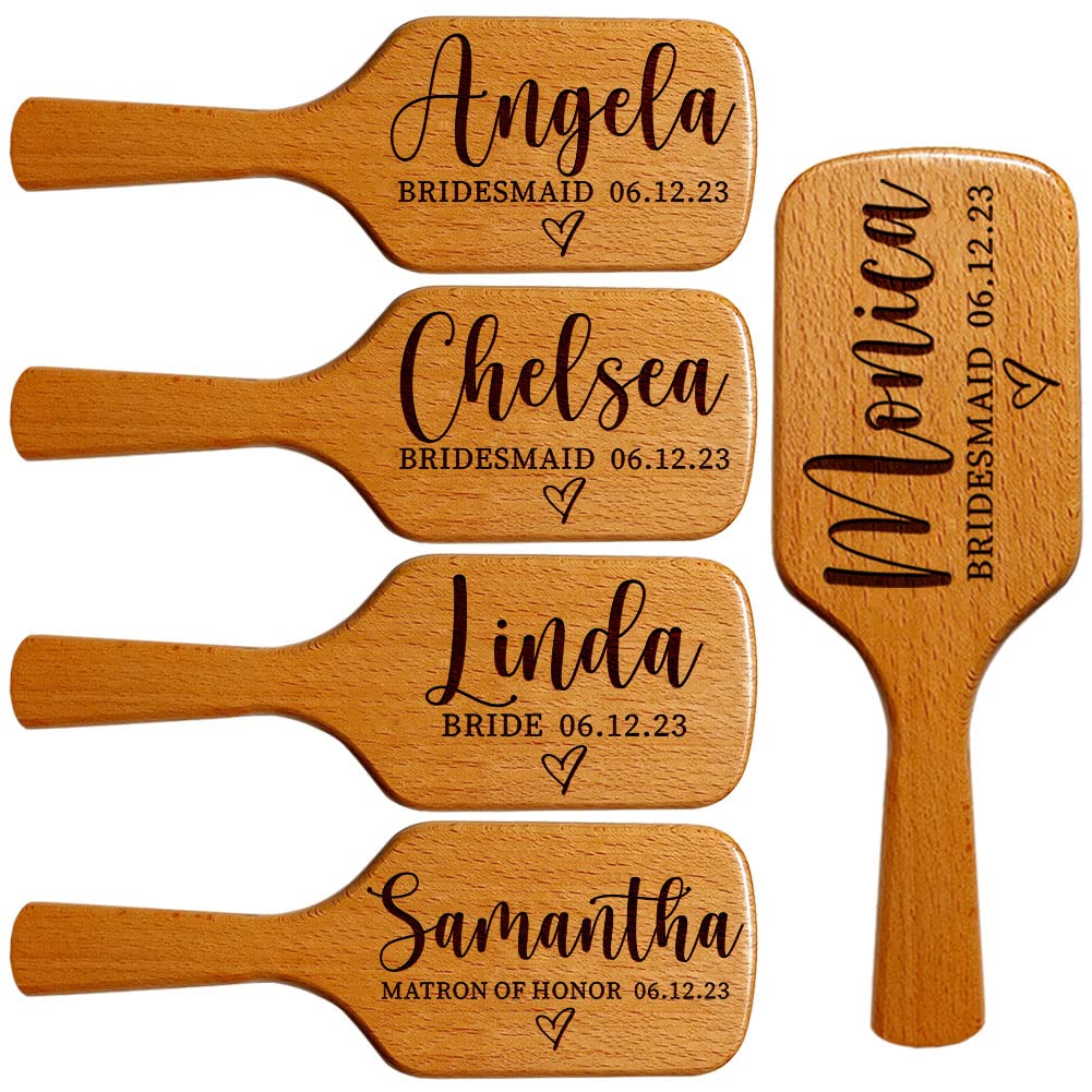 Personalized Bridesmaid Gift Set of 5 for Women - Custom Name Massage Combs | Hair Brush, Maid of Honor, Bridal Shower & Bachelorette Party Proposals