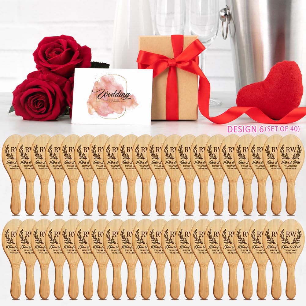 Wedding Favor Gifts for Guests, Personalized Name Hair Brush, Custom Natural Wooden Combs, Pack of 10 - 100