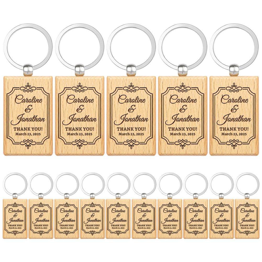 Wedding Favor Gifts for Guests, Personalized Name Keychains, Custom Natural Wooden Key Chain, Pack of 15 to 100