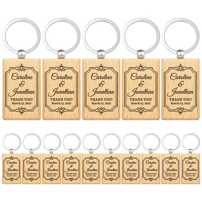 Wedding Favor Gifts for Guests, Personalized Name Keychains, Custom Natural Wooden Key Chain, Pack of 15 to 100