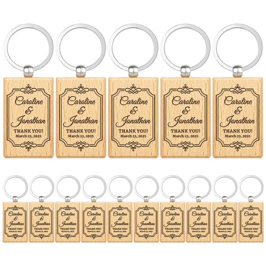 Wedding Favor Gifts for Guests, Personalized Name Keychains, Custom Natural Wooden Key Chain, Pack of 15 to 100