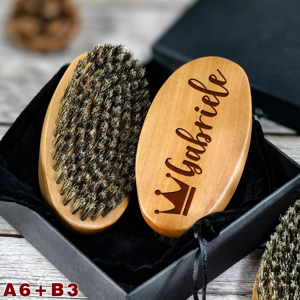 Personalized Name Beard Comb & Beard Brush Set for Men - Natural Boar Bristle Brush and Dual Action Pear Wood Comb w/Velvet Travel Pouch and Gift Box, Ideal for Grooming Beards and Mustache