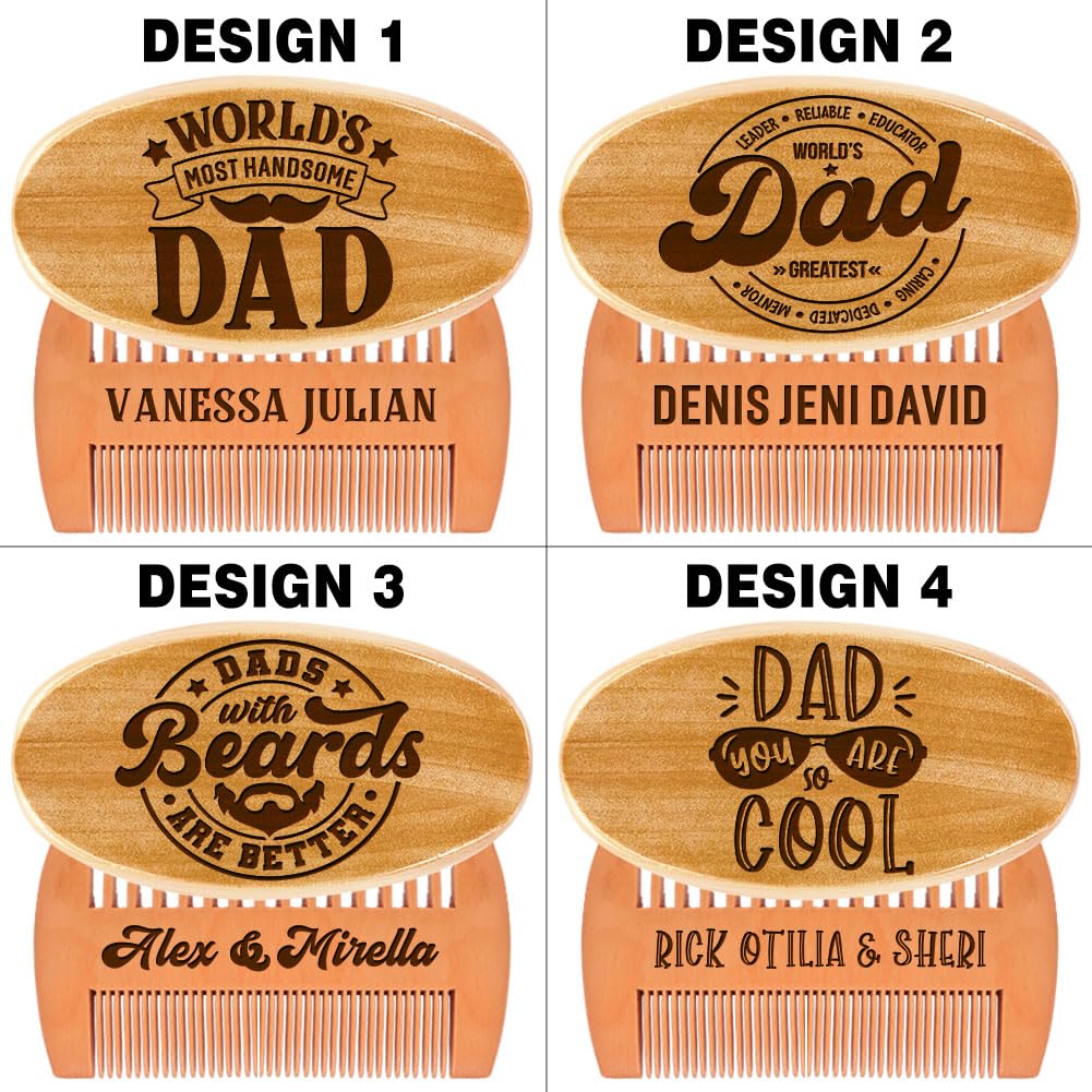 Personalized Wooden Beard Grooming Set Gifts for Dad, Boar Bristle Brush and Comb with Custom Name Engraving, Father's Day, Birthday, Christmas Gifts for Grandpa, Gift Box Included