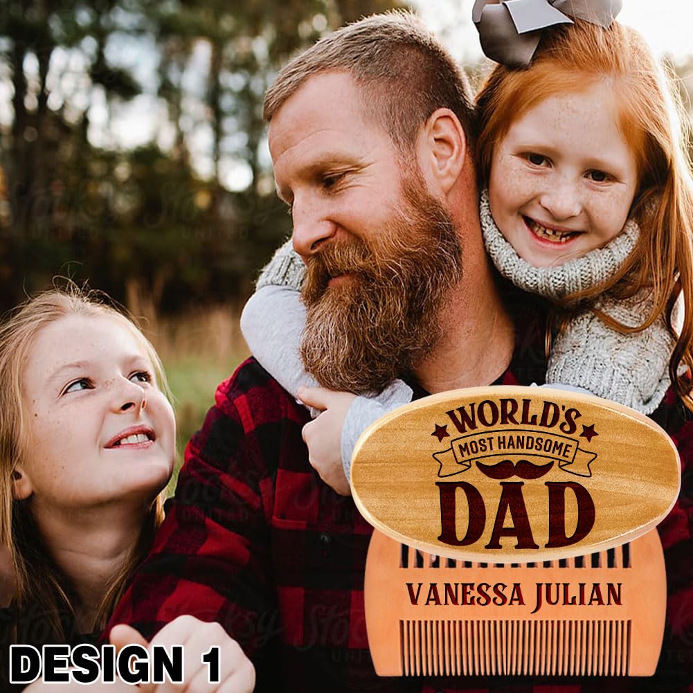 Personalized Wooden Beard Grooming Set Gifts for Dad, Boar Bristle Brush and Comb with Custom Name Engraving, Father's Day, Birthday, Christmas Gifts for Grandpa, Gift Box Included